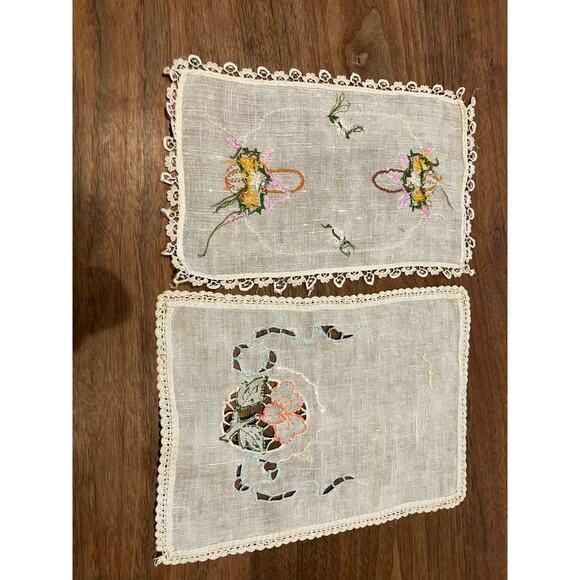 VTG Linen Hankie Set, Embroidered, Lace, Floral, Handmade, Beige, Decorative - Picture 8 of 8